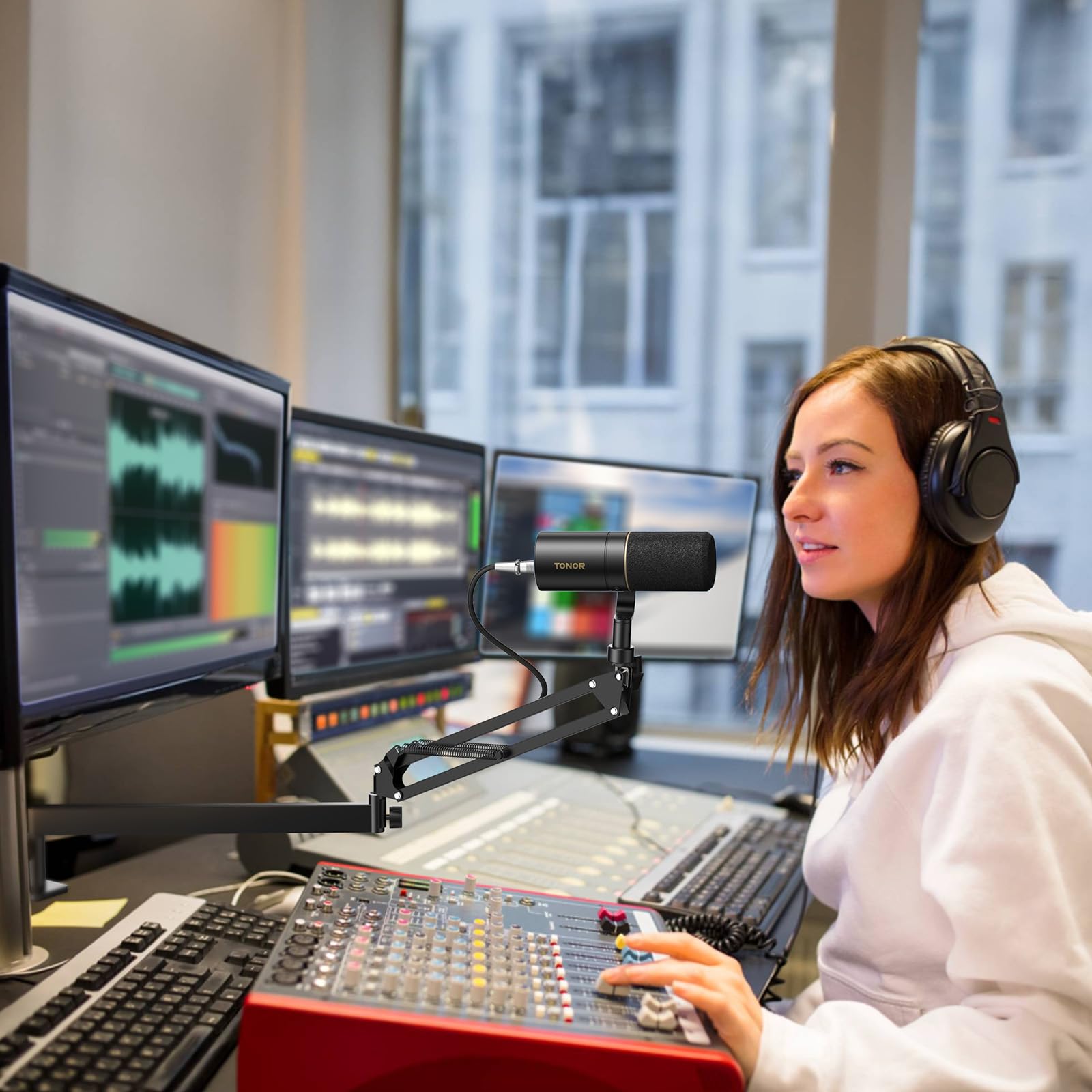 TONOR Mikrofon Arm Niedrig Profil, Low Microphone Boom Arm Auf/Ab voll verstellbar Mikrofonarm Ständer Halterung mit hoher Kompatibilität, für Gaming, podcast, Studio Aufnahme, Home, Schwarz, T20LP 7