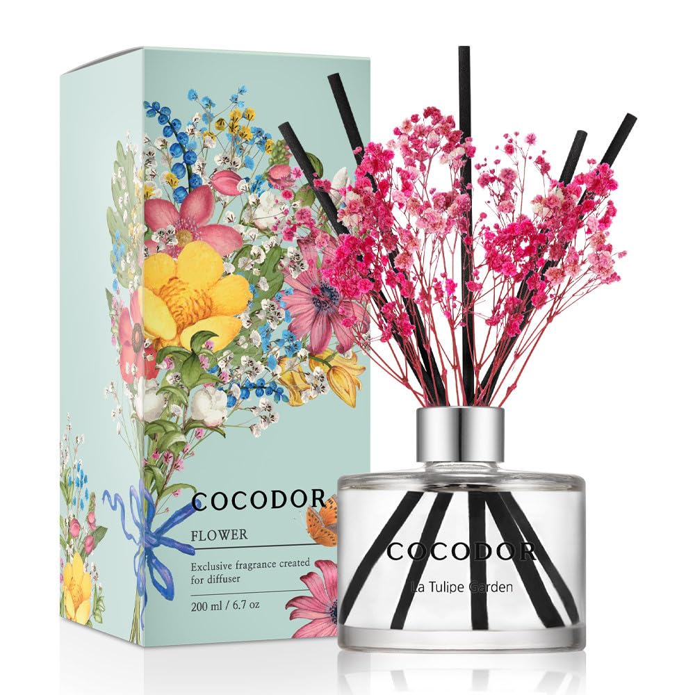 Photo 1 of COCODOR Flower Reed Diffuser Set / 6.7oz / La Tulip Garden/Scent Diffuser with Sticks Home Fragrance Reed Diffuser for Bathroom Shelf Decor
