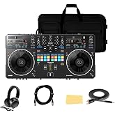 Pioneer DJ DDJ-REV5 Scratch-Style 2-Channel Professional DJ Controller Bundle with Case, Headphones, XLR Cable, TRS-to-RCA Breakout Cable, and Austin Bazaar Polishing Cloth