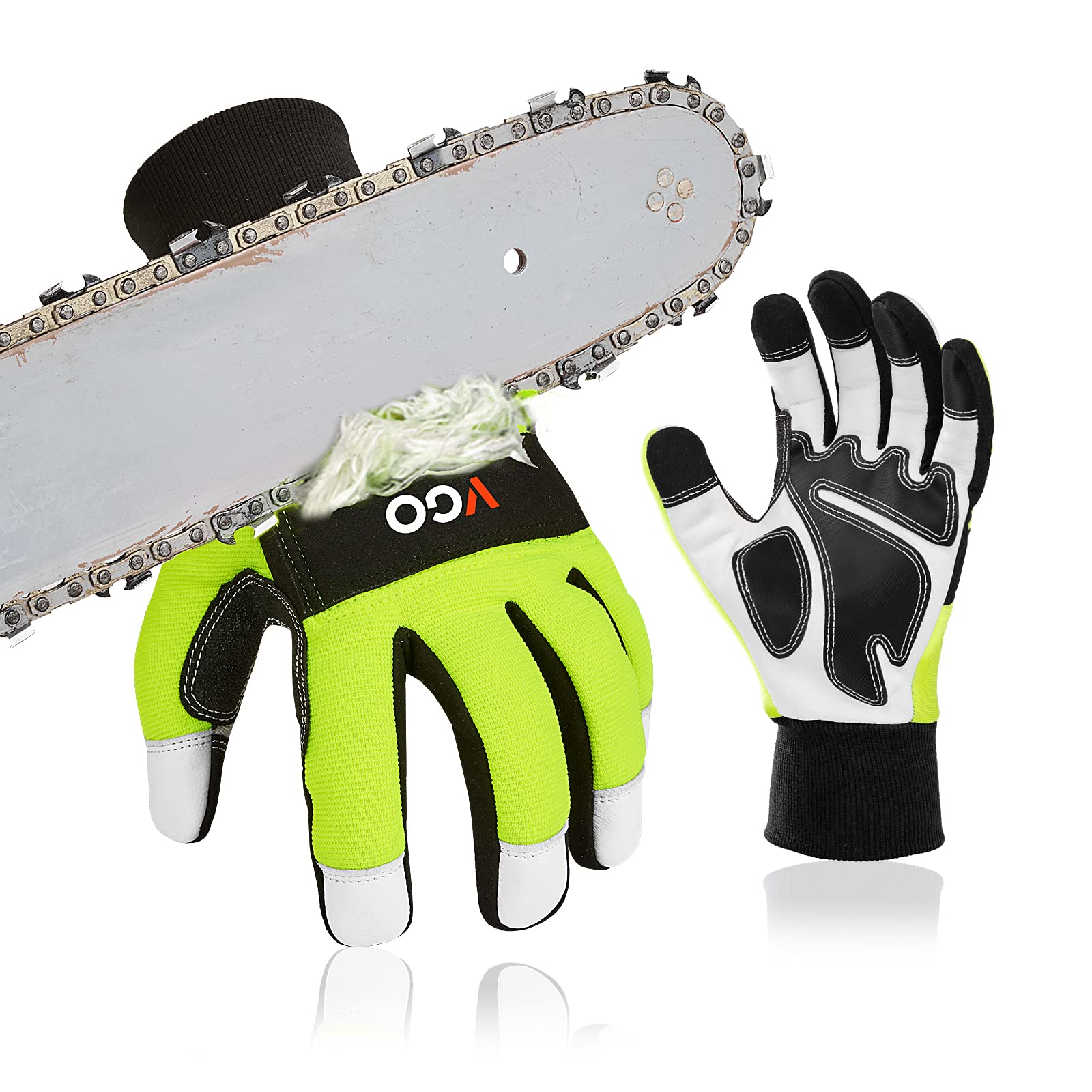Vgo... Chainsaw Gloves 12-Layer Protection on Both Hands, Safety Foresty Work Gloves with Touchscreen in Goat Leather(M,1 pair)