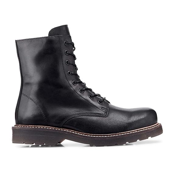 Another A Damen Damen Fashion Schnür-Boots aus Leder, Stiefeletten in Schwarz mit robuster Außensohle