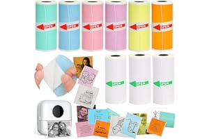 HuiJuKeJi 9 Rolls Mini Printer Sticker Paper,Thermal Self-Adhesive Paper 57 * 25mm,3 Rolls of White &6 Rolls of Colour Paper for Pocket Inkless Portable Bluetooth Printer to Print Photo,Note