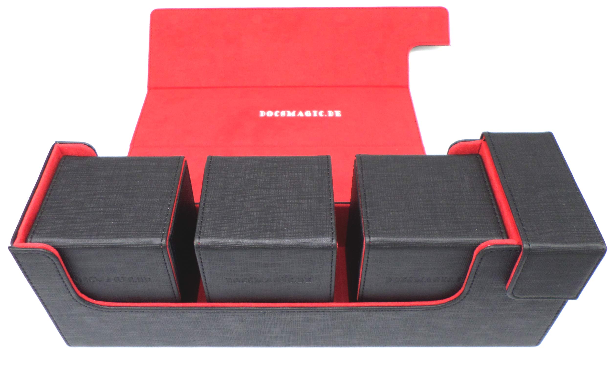 docsmagic.de Premium Magnetic Tray Long Box Black/Red Medium + 3 Flip Boxes