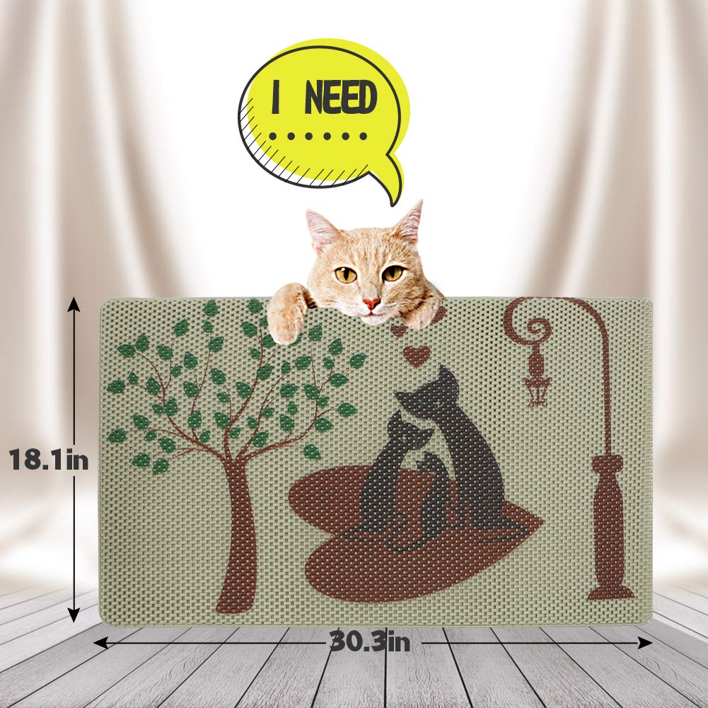RioRand Cat Litter Mat Trapper Mat 30X18 Inch Honeycomb Double Layer Design Easy Clean Pet Feeding Mat for Litter Boxes