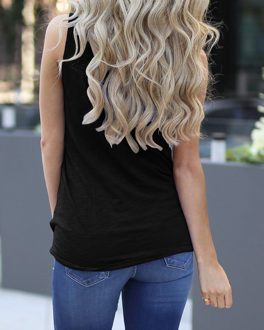 Imily Bela Women's Cut-Off Shoulder Tie Front Top - Sleeveless Crew Neck Tee For Summer - View #3