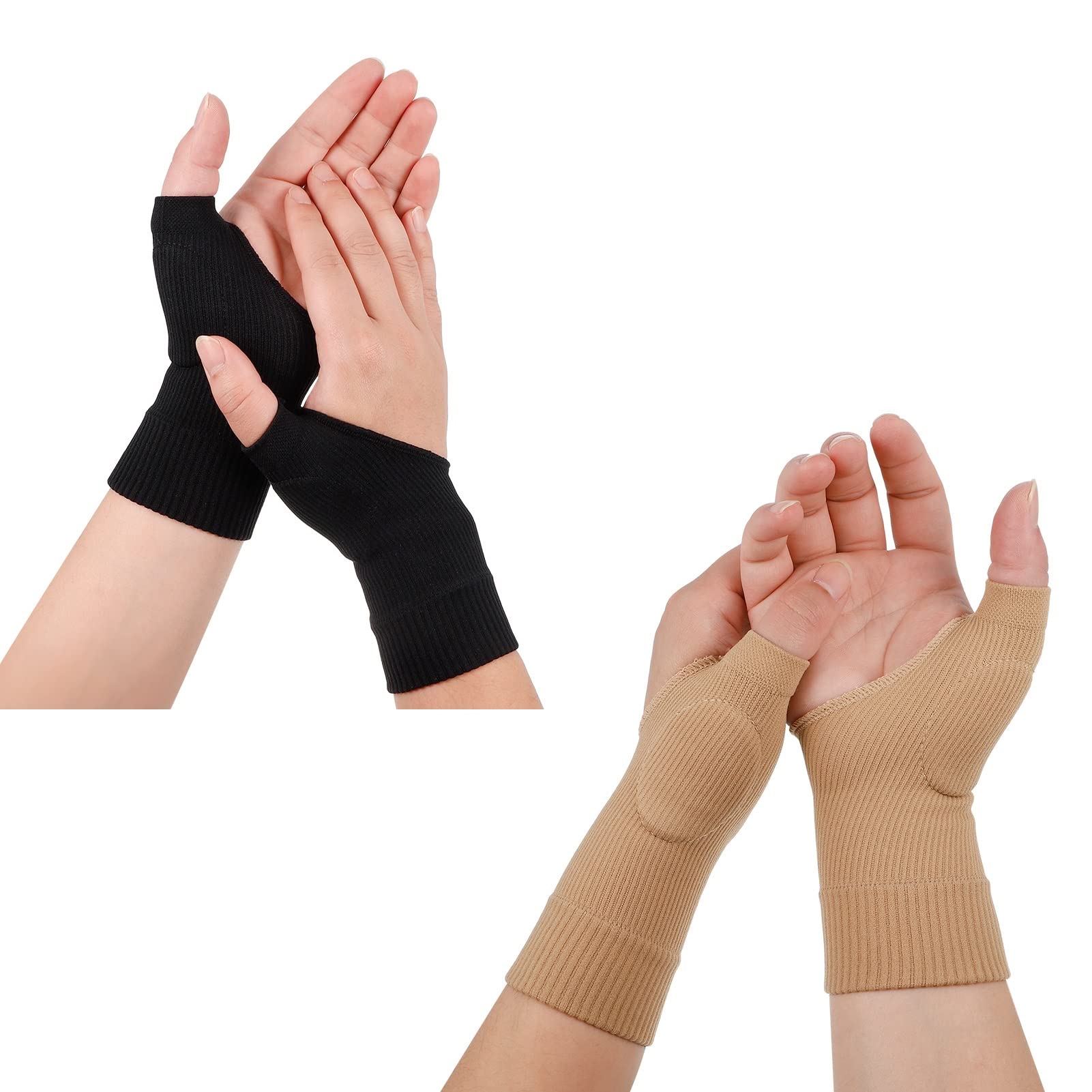 Dacitiery 2 Pairs Gel Hand Wrist Support Brace Thumb Injury Pads,Wrist and Thumb Support for Arthritis, Joint Pain, Compression Gloves for Sports Daily Wear Pain Relief Tendonitis(Black+Beige)
