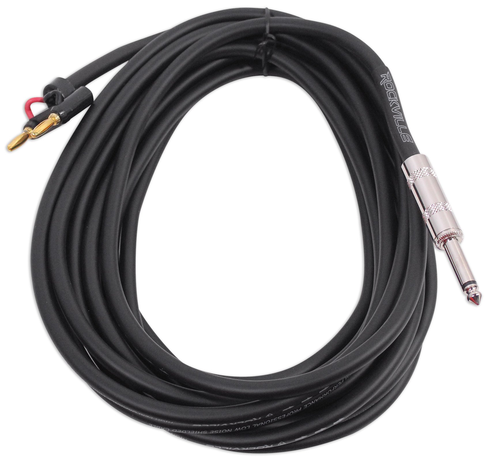 Photo 1 of Rockville RCXBN20 20ft 1/4" TS to Banana Speaker Cable, 16 Gauge, 100% Copper, Durable, Clear Audio, Flexible, for Home and Pro Use