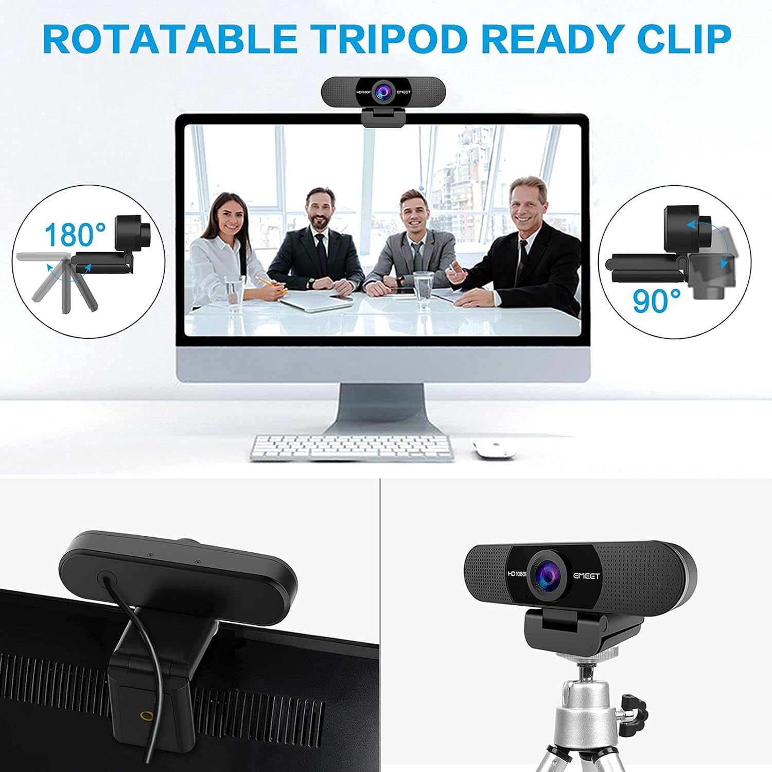 1080P Webcam with Microphone, eMeet C960 Web Camera, 2 Mics Streaming Webcam, 90°View Computer Camera, Plug & Play USB Webcam for Online Calling/Conference, Zoom/Skype/Facetime/YouTube, Laptop/Desktop : Camera & Photo