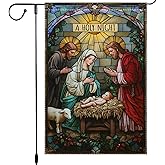 A Holy Night Garden Flag 12x18 Inch Double Sided Burlap Religious Christmas Flag Nativity Scene Holiday Porch Decoration