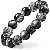 GUXI-Nightfall Silver Obsidian Bracelets for Men High Purity Gemstone Beads Pure Handmade Black Hair Quartz Energy Bracelets for Men Vintage Jewelry Protection Bracelet Boyfriend Gifts