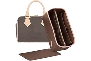 Doxo Purse Organizer Insert for Handbags & base shaper 2pc Set with Zipper,Felt Bag Organizer for Tote,with 6 Sizes 6 Colors,for Speedy 25/30/35 ONTHEGO More(Brown-L)