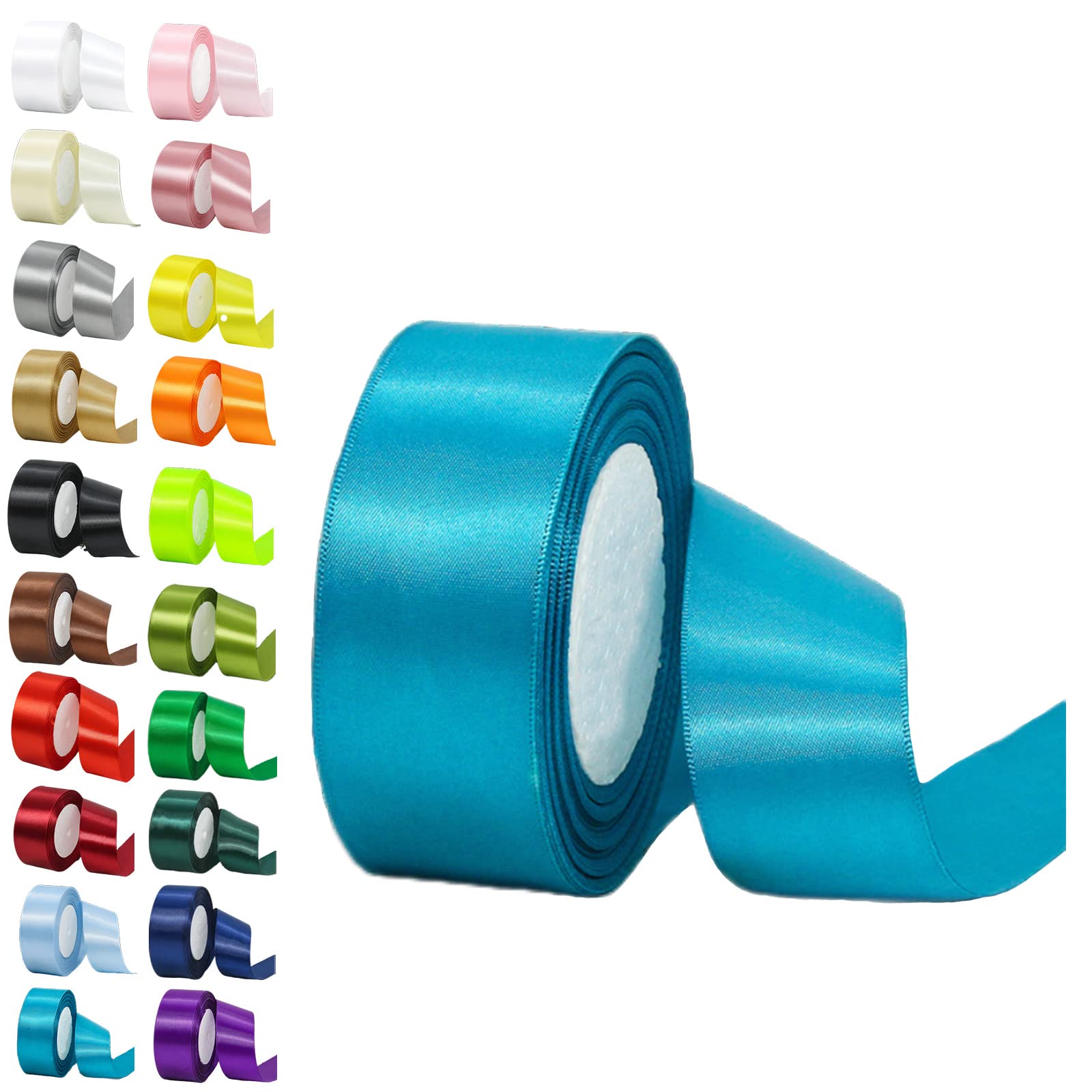 40mm Wide Peacock Blue Ribbon for Crafting,22M 1.5Inch Blue Fabric Ribbon Solid Double Sided Satin Ribbon Decorative Large Thick Ribbon for Gift Wrapping Wedding Car Sewing Floral Xmas Presents