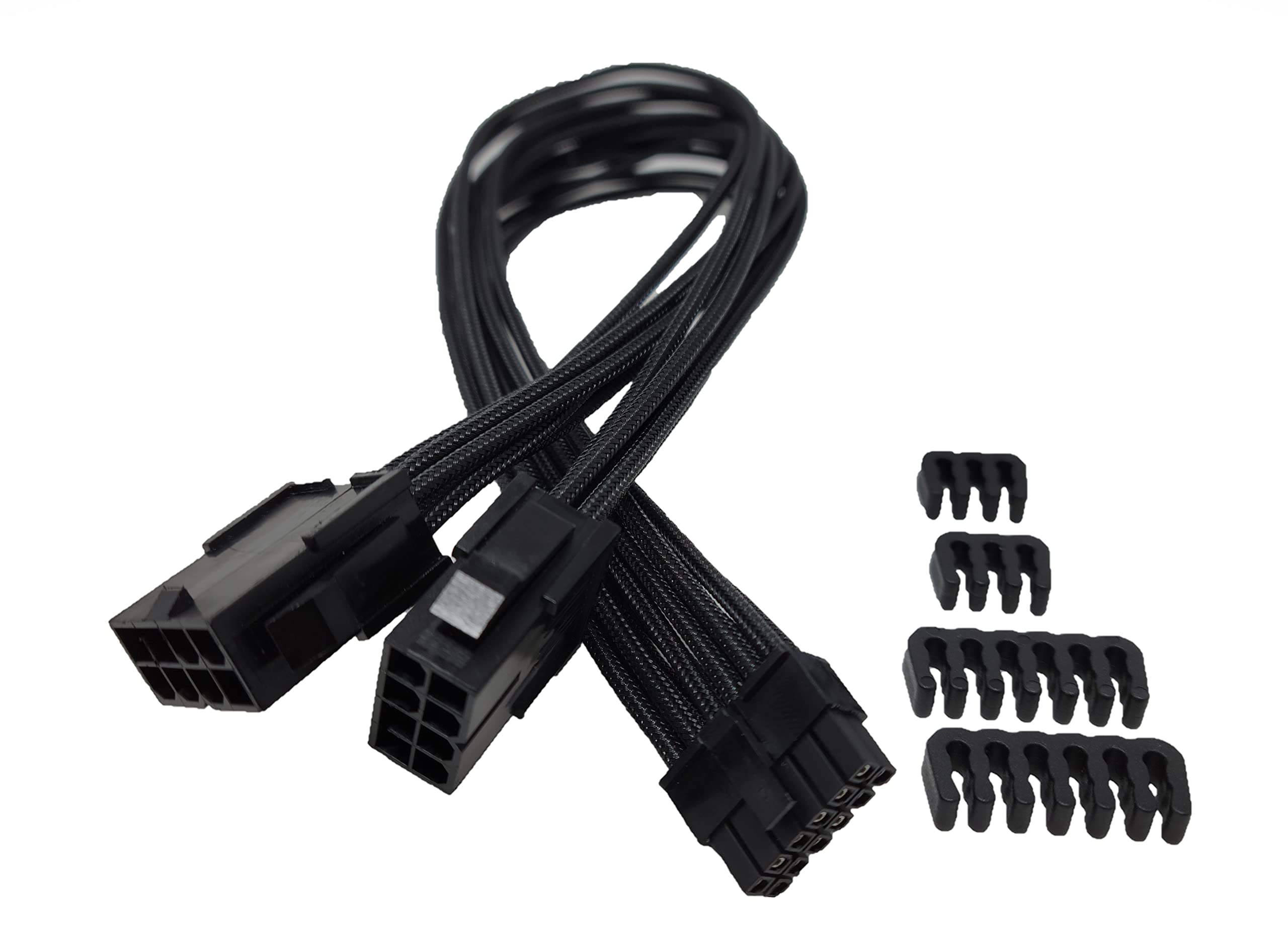Photo 1 of MICRO CONNECTORS Premium Sleeved Cable for RTX 30 Series 12-Pin to Dual 8-Pin PCIe GPU Power Extension Cable (300mm) - Black (F04-250BK)