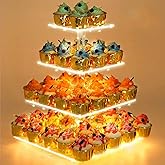 YestBuy 4 Tier Cupcake Stand Acrylic Tower Display with LED Light Premium Holder Dessert Tree Tower for Birthday Cady Bar Décor Weddings, Parties Events (Yellow Light)