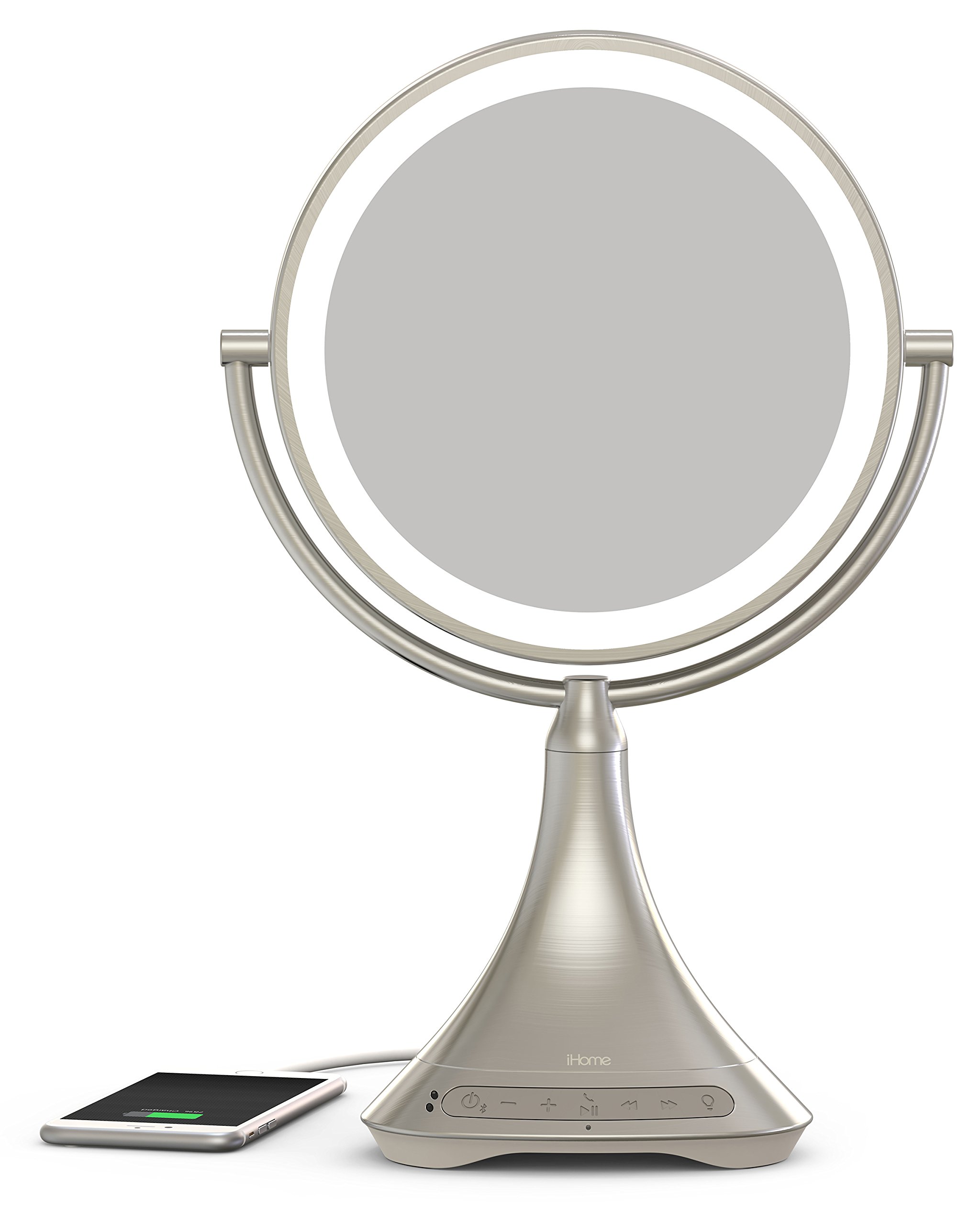 iHome Makeup Mirror LED Light Double Sided 7 X Magnify 9 Inch Bluetooth