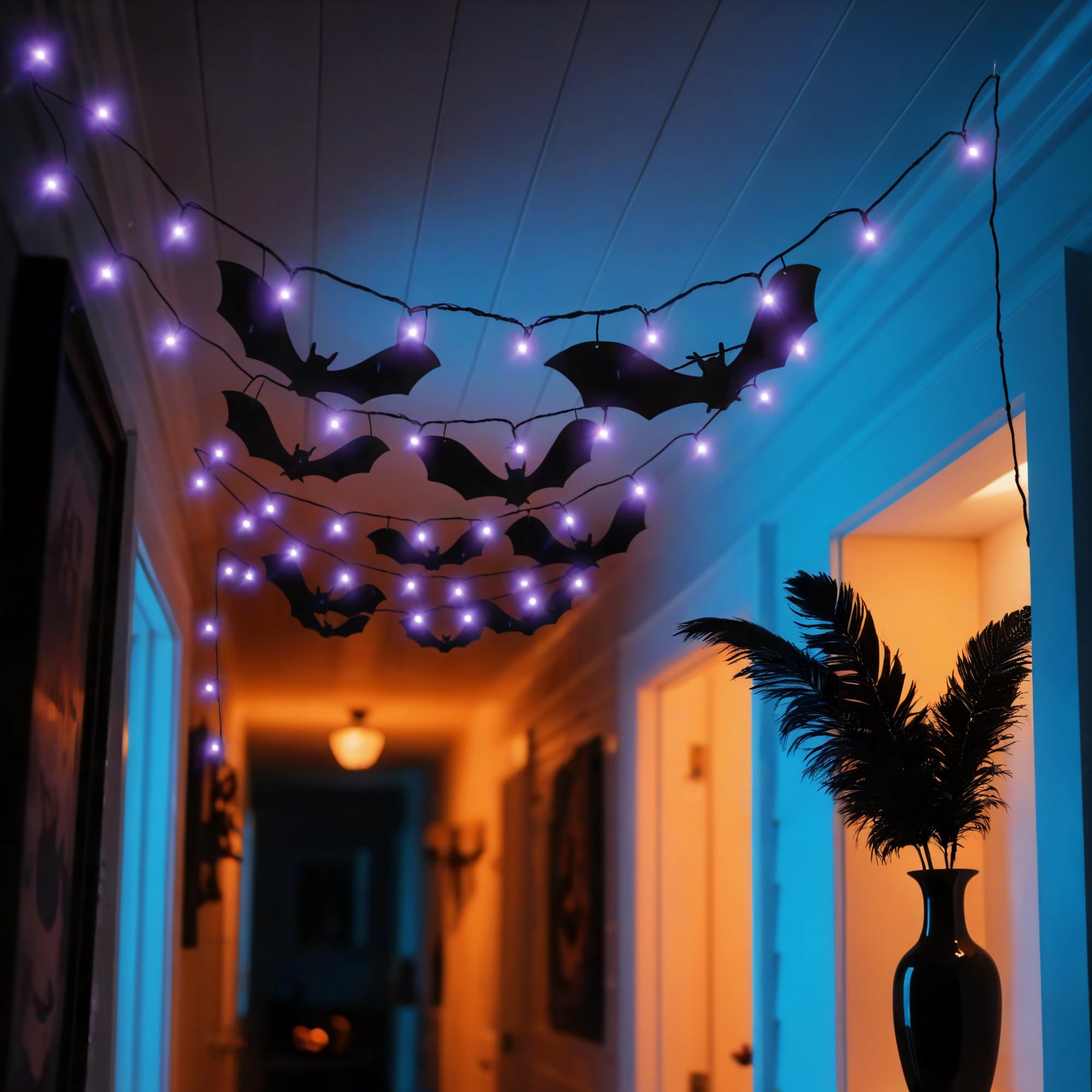 Photo 1 of MCJC Halloween Decorative LED String Lights 10 Pieces with Bats, USB Powered Decorative Hanging Lights for Party, Indoor, Outdoor