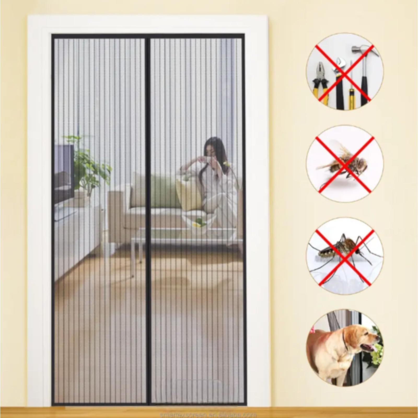 Insect Curtain Magnetic Door Screen Mosquito Mesh Magic Fastening (Beige)