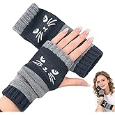 Cat Embroidery Splicing Knitted Gloves Warm Gloves Fashion Thick Warm Winter Gloves Winter Item Selection