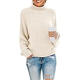 Dokotoo Womens 2025 Winter Fall Solid Turtleneck High Neck Balloon Long Sleeve Sweaters Pullover Outerwear
