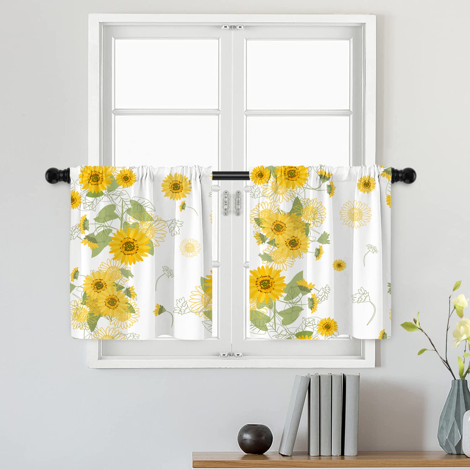 Batmerry Yellow Sunflowers Tier Curtains,Yellow