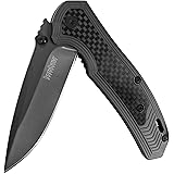 Kershaw Fringe Pocket Knife, 3-inch 8Cr13MoV Steel Blade with Gray Titanium Carbo-Nitride Coating, Carbon-Fiber Insert; Speed