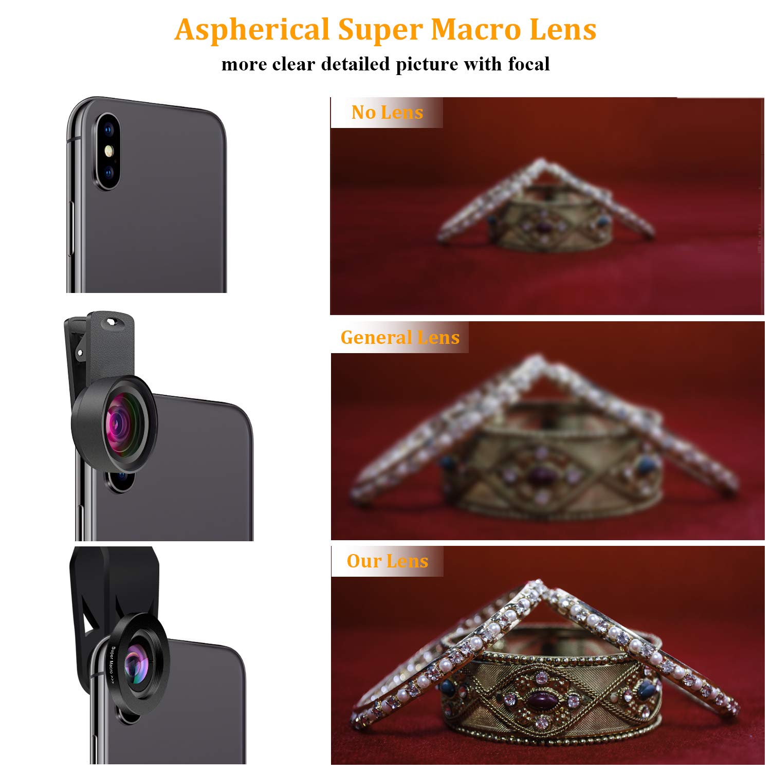 iPhone Camera Lens Universal - 2 in 1 110°Wide Angle Aspherical Lens & 15X Macro Lens, Clip on Cell Phone Lens Kit for iPhone 7/7 Plus/6s/6s Plus/6/5, Samsung & More, No Distortion, Buy 1 Get 1 Free
