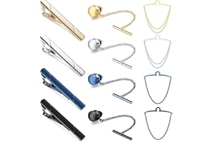 Sanfenly Tie Clips for Men - Black, Blue, Gold, Silver Tie Bars with Chain Set - Valentine's Day, Father's Day