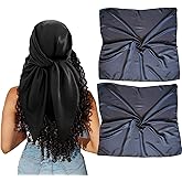2pcs 35”Satin Head Scarf Silk Like Hair Scarf Large Head Scarves Bandana Head Wraps Headscarfs for Women Black