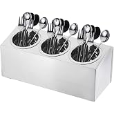 uxcell Kitchen Utensil Holder, Stainless Steel Cylinder Flatware Silverware Utensil Holder with 3 Compartments, Caddy Drying Rack Countertop Silverware Organizer for Buffets (3 Holes)