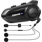 JESIMAIK Motorcycle Bluetooth Headset,2 Way Helmet Intercom Communication System, CVC8.0 Noise Cancellation Motorcycle Intercom with 2 Mics&amp;40mm Speaker,Music Sharing, IP67 Waterproof, FM Radio(1Pack)