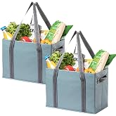 VENO 2 Pack Extra Large Reusable Grocery Shopping Bags Utility Tote | Water Resistant, Storage Box w/ Sturdy Side Handles &amp; Hard Bottom, Foldable for Groceries Shopping Cart(Blue, 8 Gallon)