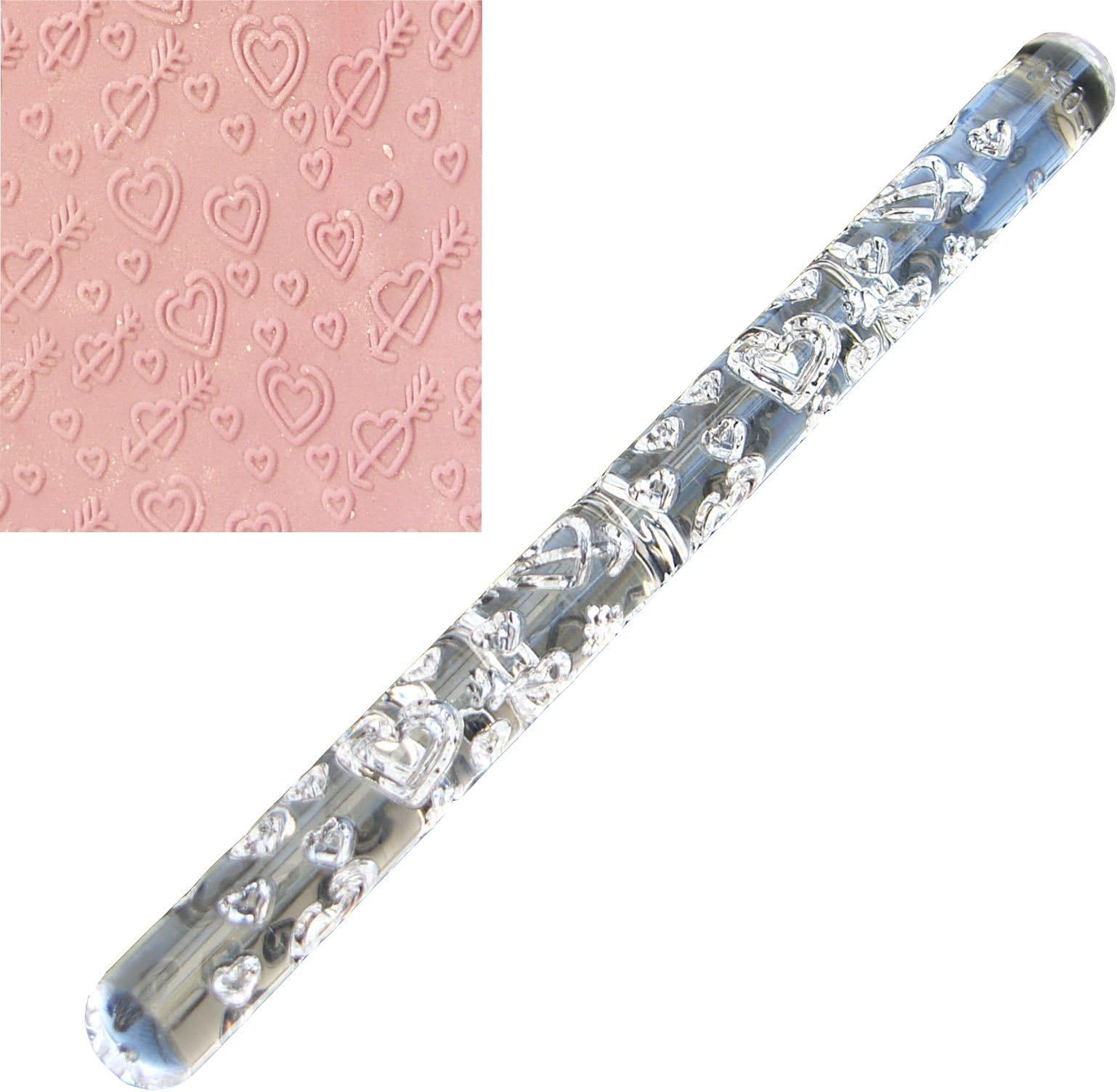 Cupid Arrow Love Hearts Written Effect Texture Embossing Acrylic Rolling Pin