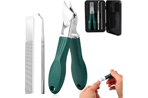 ENTERLENT Eagle Beak Beveled Nail Clippers,Wide Jaw Opening Anti-Splash Slanted Nail Clipper,Edge Nail Clippers 3-Piece Set,Long Handle Wide Jaw Opening Anti-Splash Slanted Nail Clipper for Men Women(Green)
