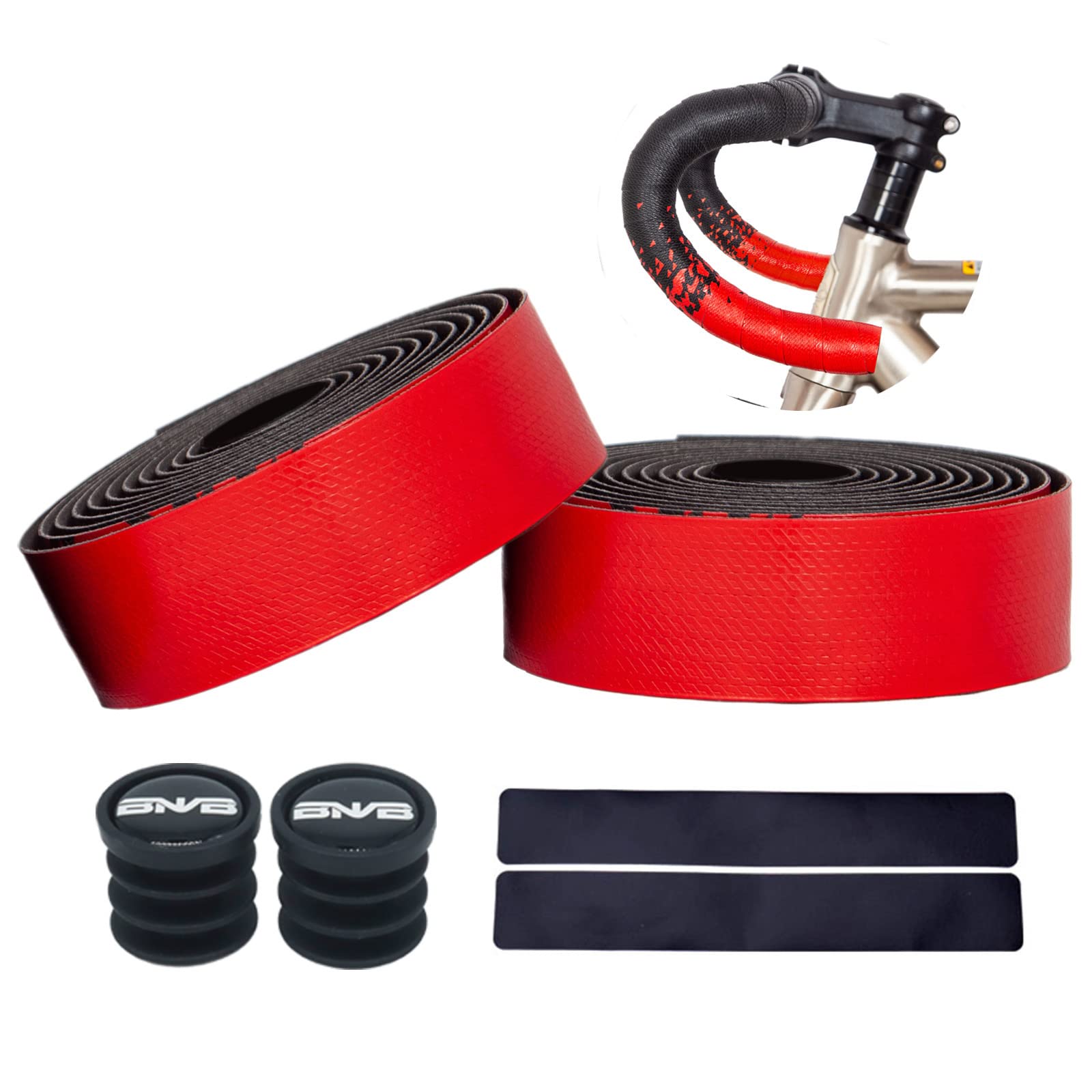 PLATTBK Bicycle Handlebar Tape Shock-Absorbent Gradient Color Road Bike Bar Tape with Bar End Plugs(2 Rolls,Red)