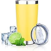 FLIFQI 20oz Tumbler with Lid Double Wall Vacuum Insulated Travel Coffee Mug Stainless Steel Thermal Cup Powder Coated Sturdy Coffee Tumbler for Hot and Cold Beverage (Yellow,1)
