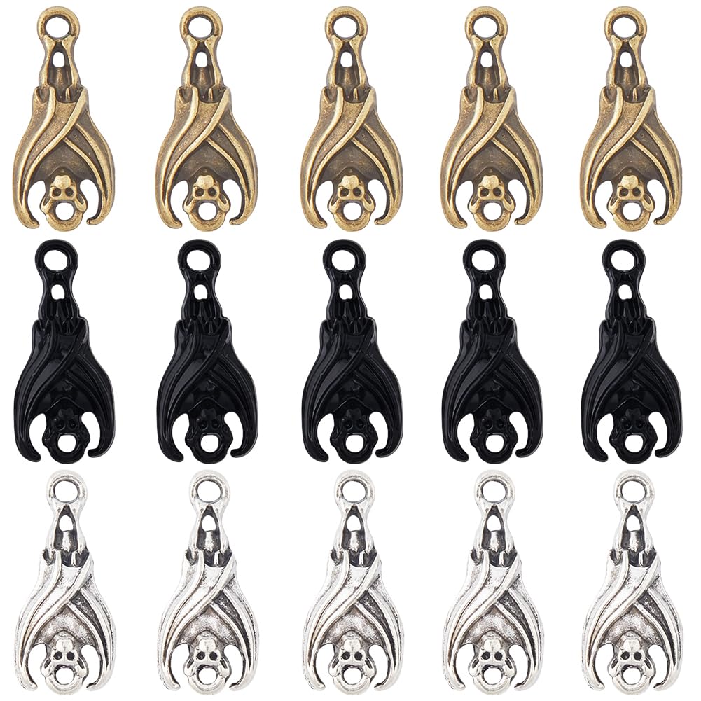 SUNNYCLUE 1 Box 90Pcs Bat Charms Bats Animal Connector Charms Gothic Style Halloween Bat Vampire Wing Double Loops Flittermouse Charms Antique Silver Bronze Black Bat Charm for jewellery Making Charms