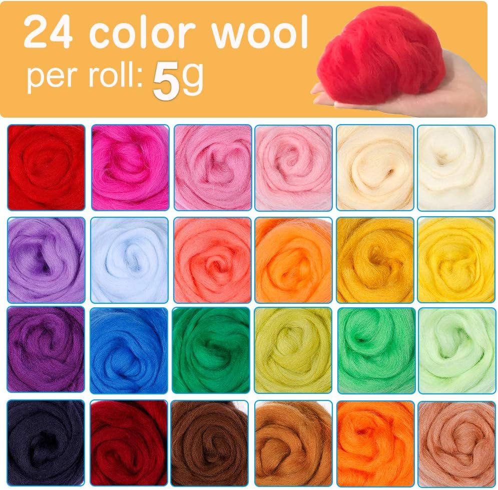 Qzma Needle Felting Kit, Needle Felting Kits for Beginners 24 Colors Wool Roving - Image 5