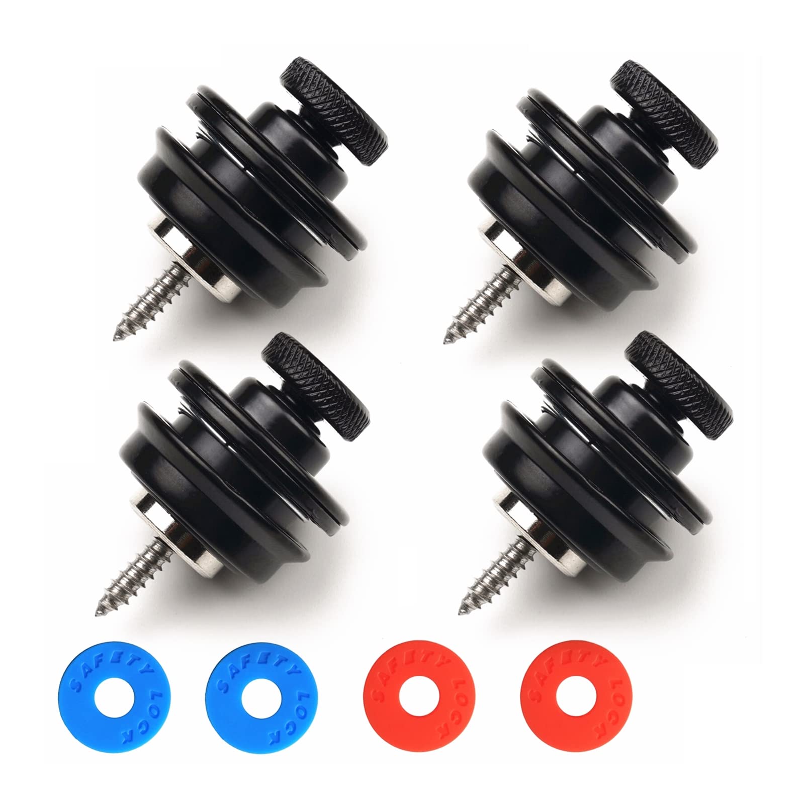 Guitar Strap Locks Flat Round Head Heavy Duty Metal Button Security Straplock, Dual Design Strap Retainer System 2PCS with 2 Rubber Block for Electric Acoustic Guitar,ukulele (2 Pair Black)