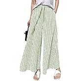 chouyatou Women's Plaid Wide Leg Culotte Pants Gingham High Elastic Waisted Cropped Palazzo Pants with Pockets