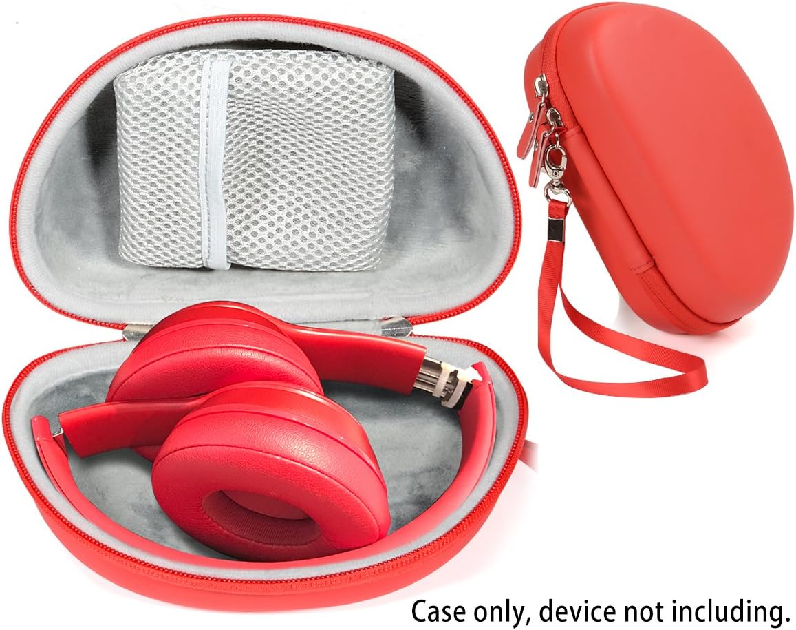 Red Zip Protective Case for Beats Solo3 Wireless On-Ear Headphones, Also for Solo 2 Wired and Solo HD