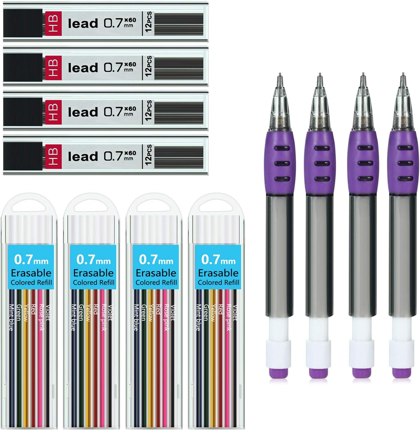 SoFire 4 pack 0.7 mm Colored Pencil Lead Refills and 4 Pack Black