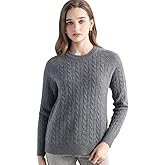 Chanyarn Women's 100% Cashmere Soft Cable Knit Crew Neck Sweater Rib Knit Top Fall Winter Long Sleeve Basic Pullover