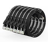 CableGeeker Cat 6 Flat Ethernet Cable 1.5ft 6Pack, 10Gbps, Black | OFC Bare Copper 30AWG UTP Patch Cable, 550MHz, RJ45 Gold-Plated, Snag-Less Boots, Ideal for Gaming, Streaming, Router