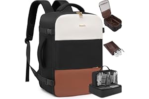 LOVEVOOK Travel Backpack for Women, Carry On Backpack Flight Approved with 3 Packing Cubes,TSA Personal Item Travel Bag Fits 15.6” Laptop,Weekender Hiking Business Luggage Daypack Beige Black Brown