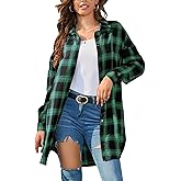 Zontroldy Womens Button Down Flannel Plaid Shirts Mid Long Casual Boyfriend Buffalo Pockets Shirt Jacket Shacket Coat