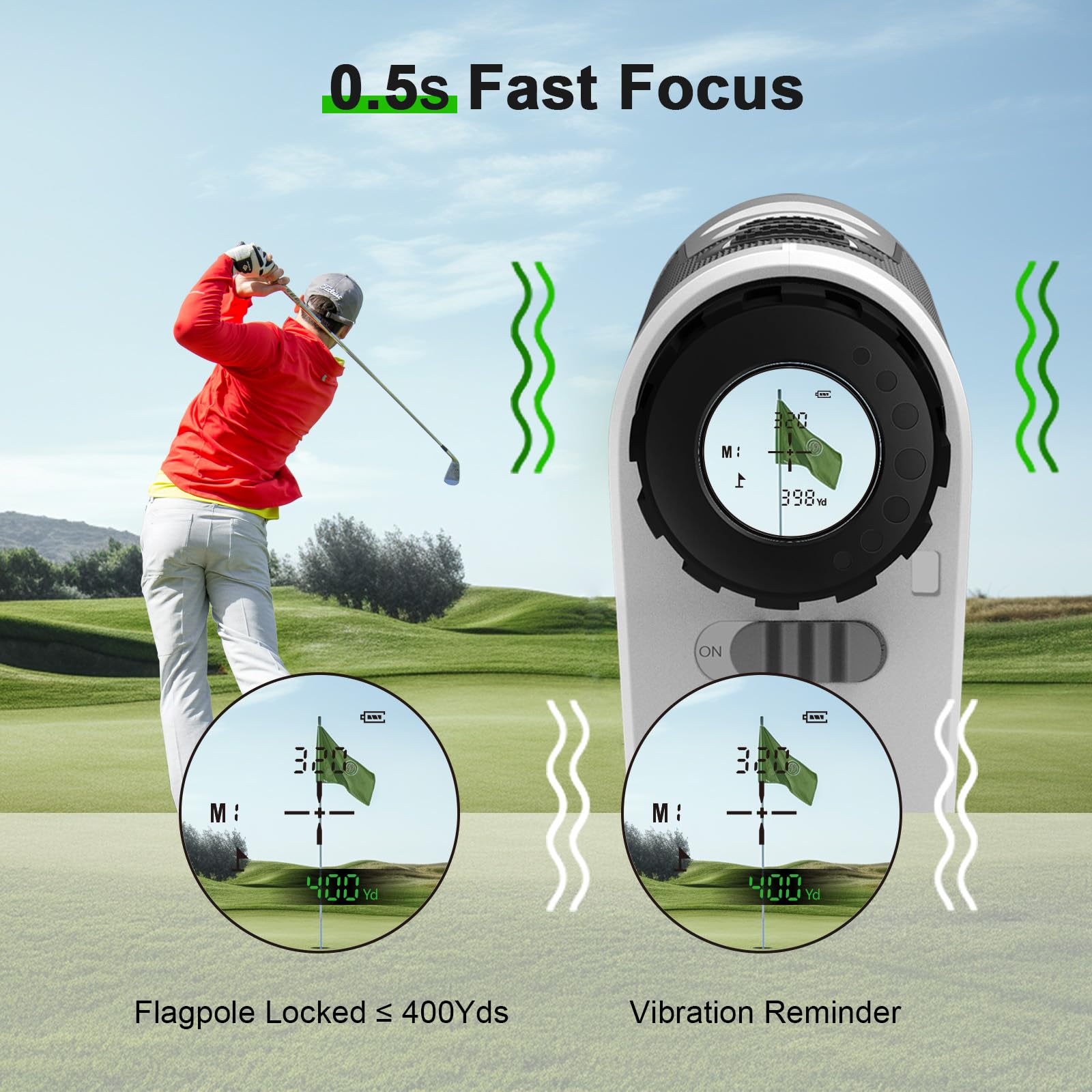 1200 Yards Golf Rangefinder with Slope and Magnetic 6X Magnification Rechargeable Laser Distance Range Finders, Flag Pole Locked with Vibration Ideal for Golfer Accessories