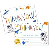 FQPJA Outer Space Thank You Card, Space Theme Postcards For Kids, Fill In The Blank Birthday Greeting Cards, 20 Pack Thank You Notes With Envelopes, Baby Shower Party Decorations Supplies -A01