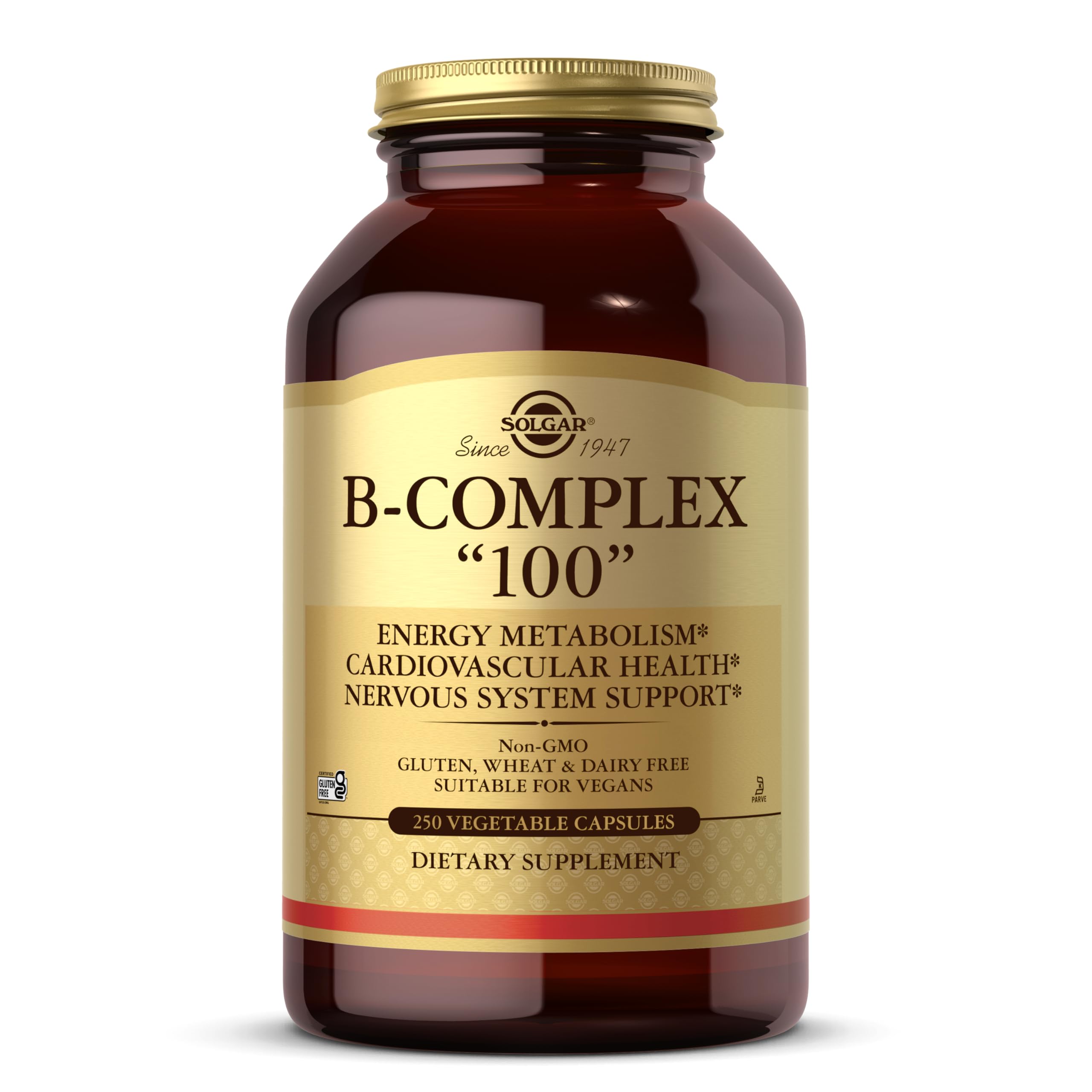 Solgar Vitamin B-Complex "100" Extra High Potency Vegetable Capsules - Pack of 250 - Key Vitamin B Combination - for Increased Energy and Mental Performance - Vegan and Gluten Free