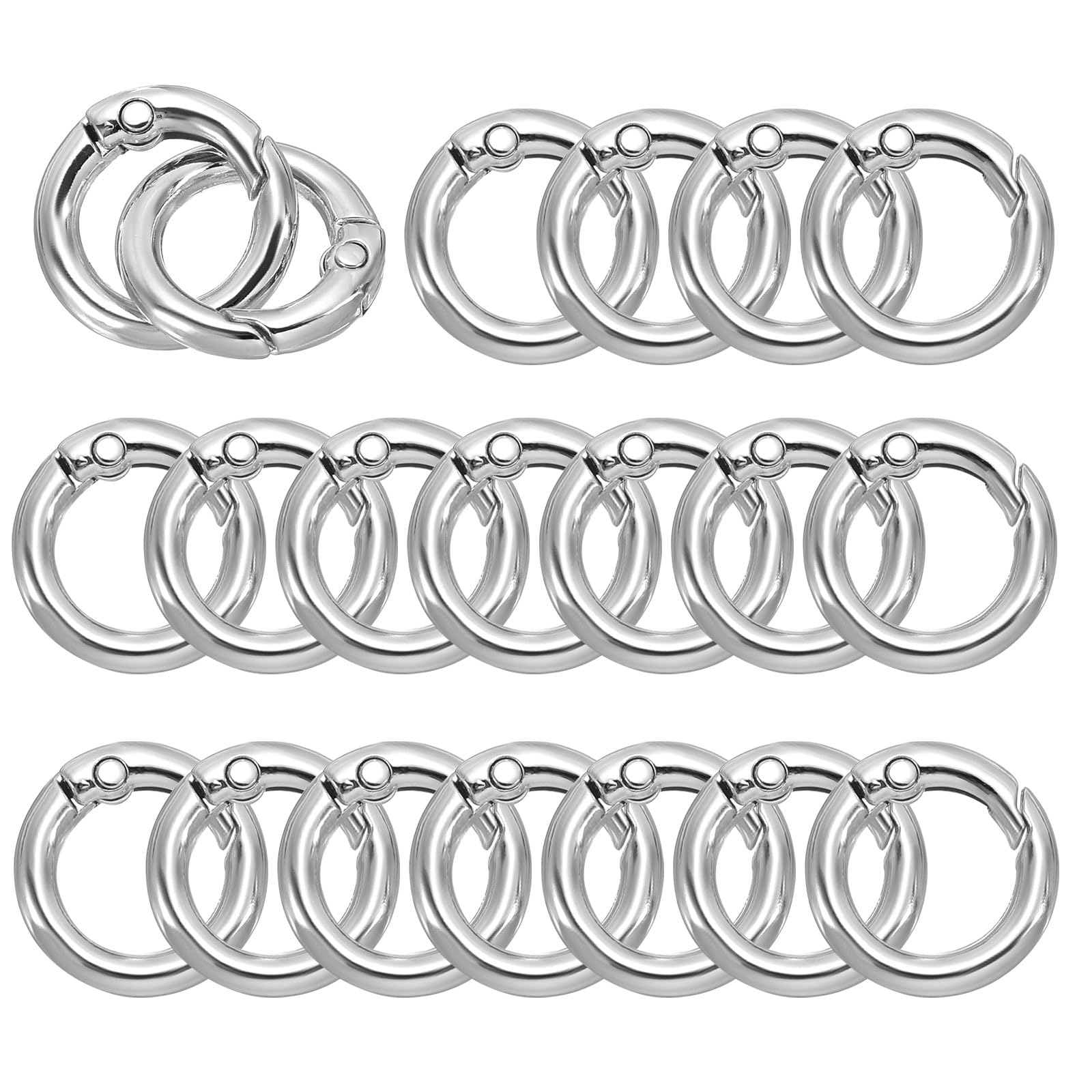 PATIKIL 25mm OD Spring O Rings, 20 Pack Metal Round Clasp Clip Trigger Snap Spring Keyrings Hook Buckle for Purse Handbag Craft Making, Silver Tone