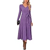 Arach&Cloz Women's Wool Blend Tie Waist Pleated Fall Sweater Dress 2025